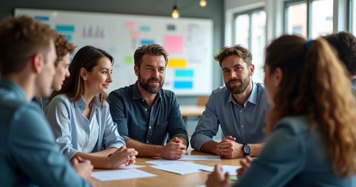 Equipe diversa em círculo praticando diálogo aberto 