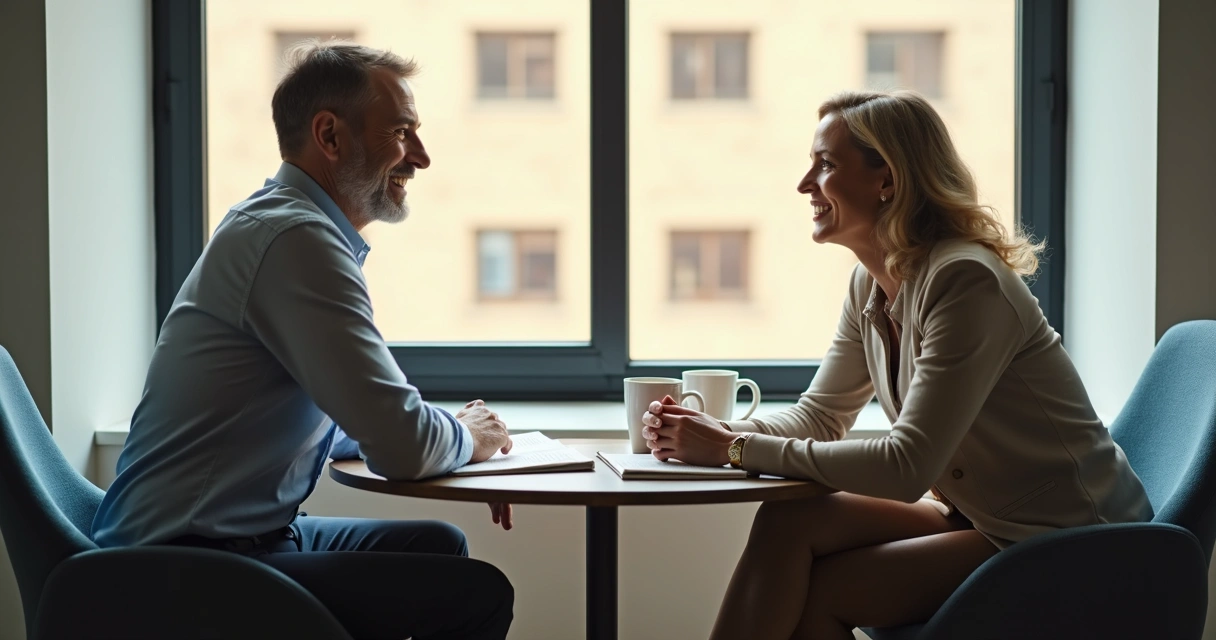 Colegas de gerações diferentes conversando com respeito 