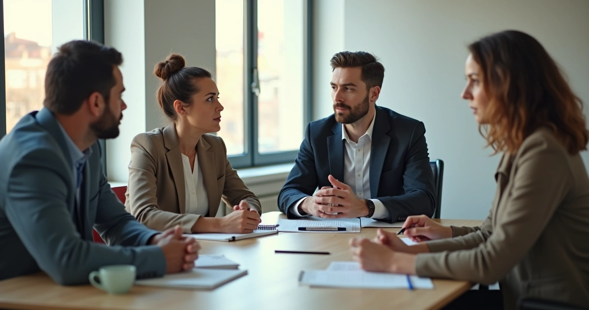 Conversación profesional de equipo sobre límites y escucha activa 