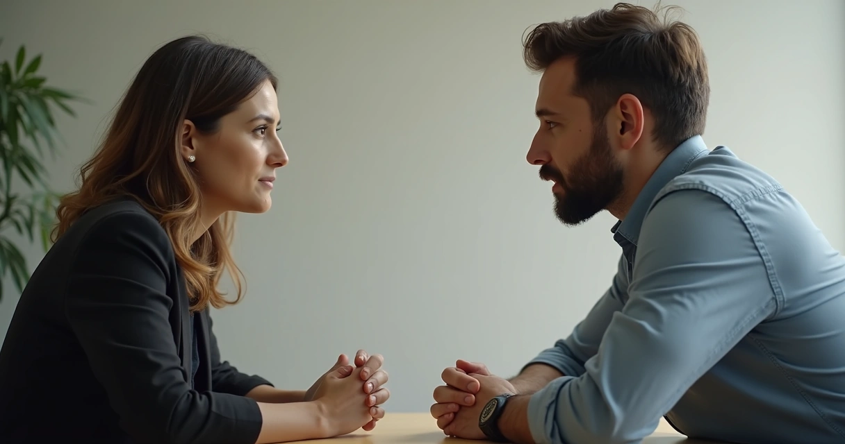 Pessoa escutando atentamente colega em conversa tête-à-tête 