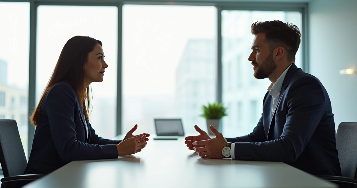 Dois colegas conversando com respeito em escritório