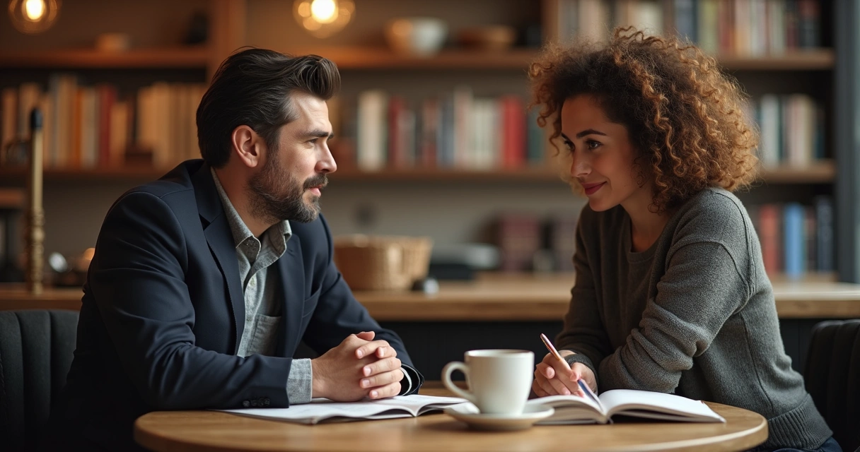 Duas pessoas conversando sobre emoções e filosofia 