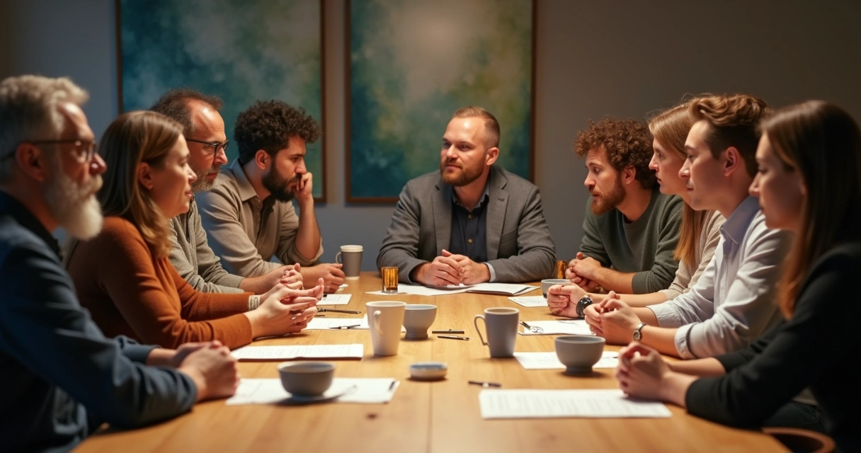 Grupo de personas dialogando alrededor de una mesa