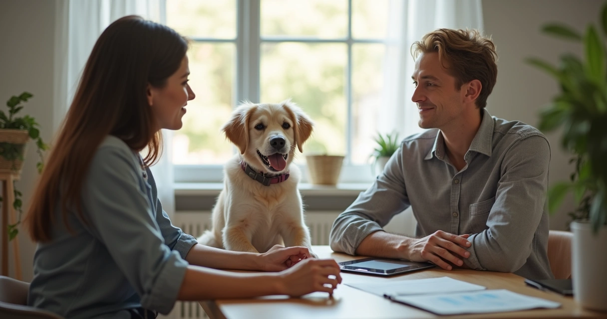 Gestor conversando calmamente com tutor de pet. 