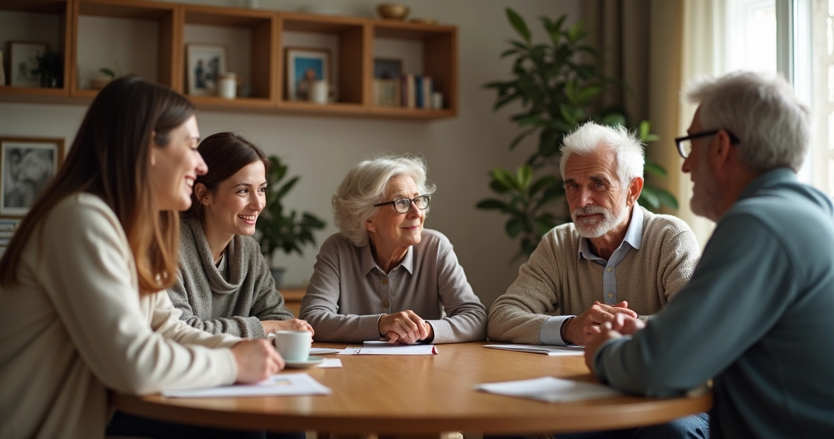 Personas de diferentes edades dialogando en una mesa redonda