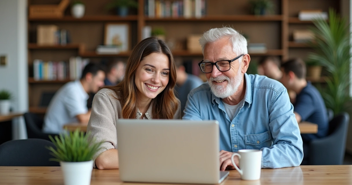 Intercambio de ideas entre personas mayores y jóvenes en una oficina