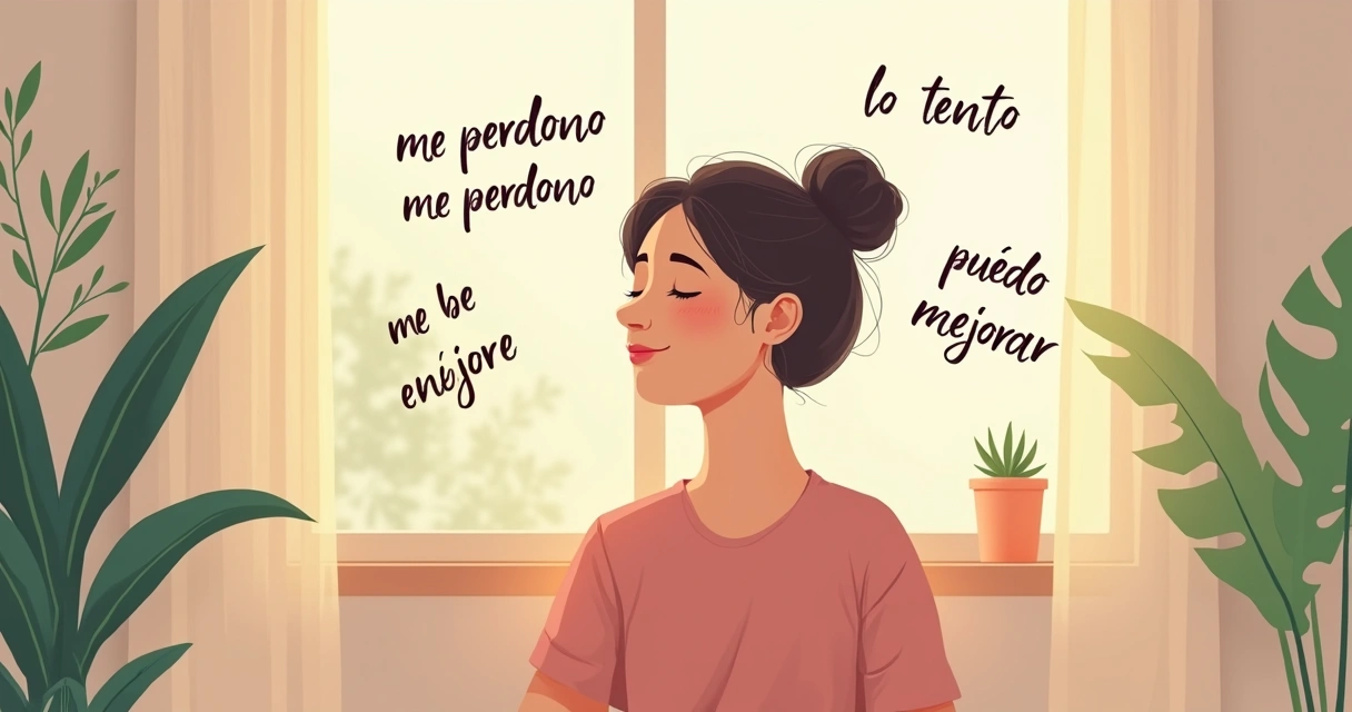 Ilustración de persona rodeada de pensamientos amables 