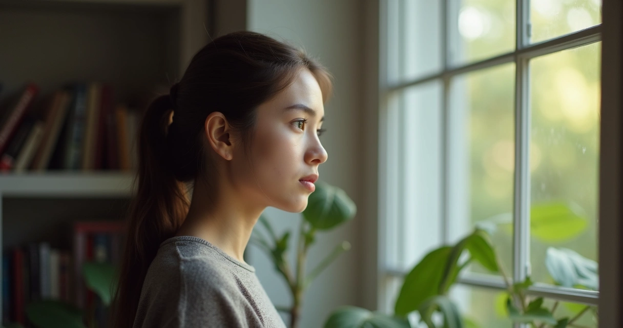 Joven reflexionando frente a una ventana 