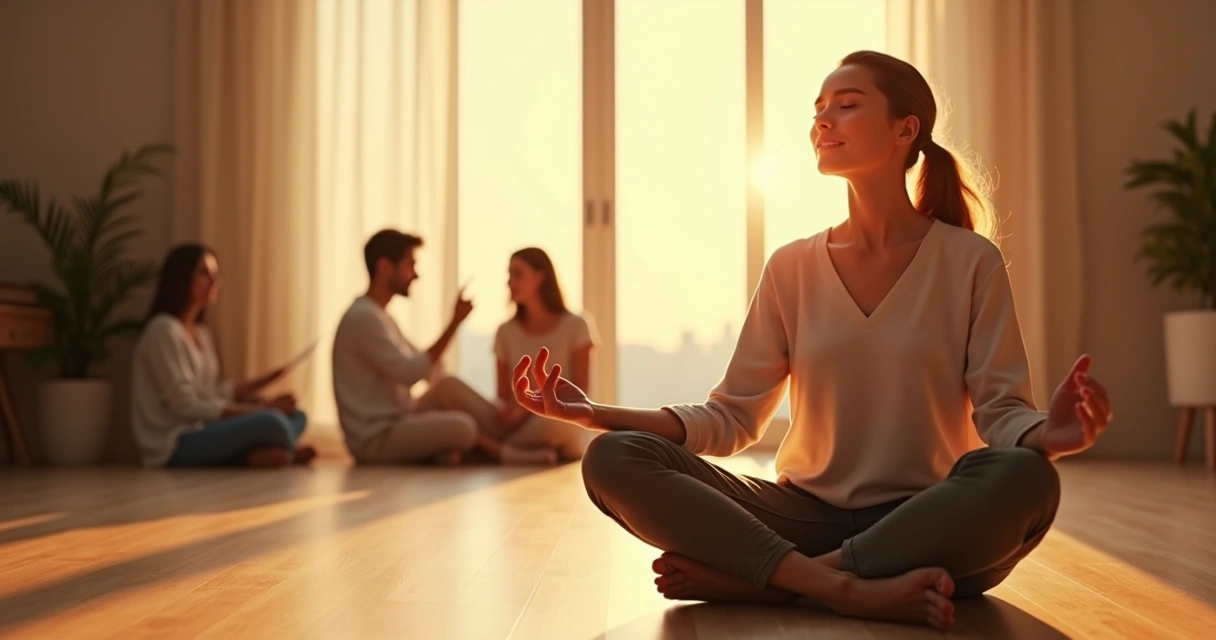 Pessoa sentada em posição meditativa e sombra representando pensamento positivo 