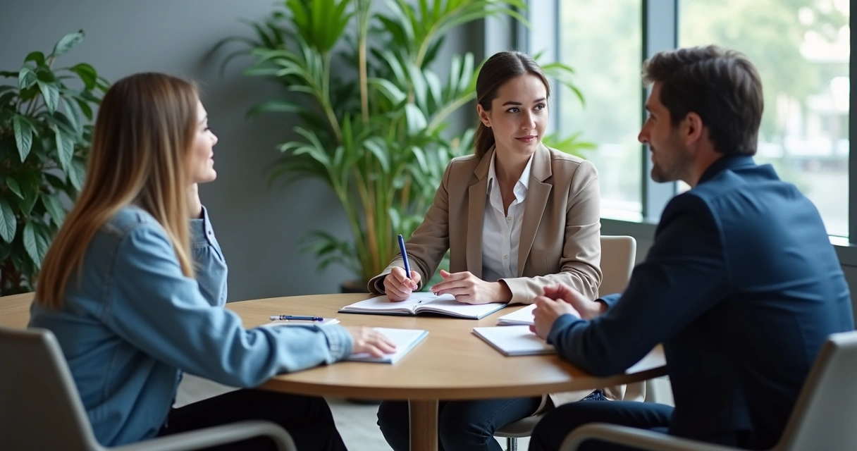 Diálogo laboral con mediación en oficina tranquila