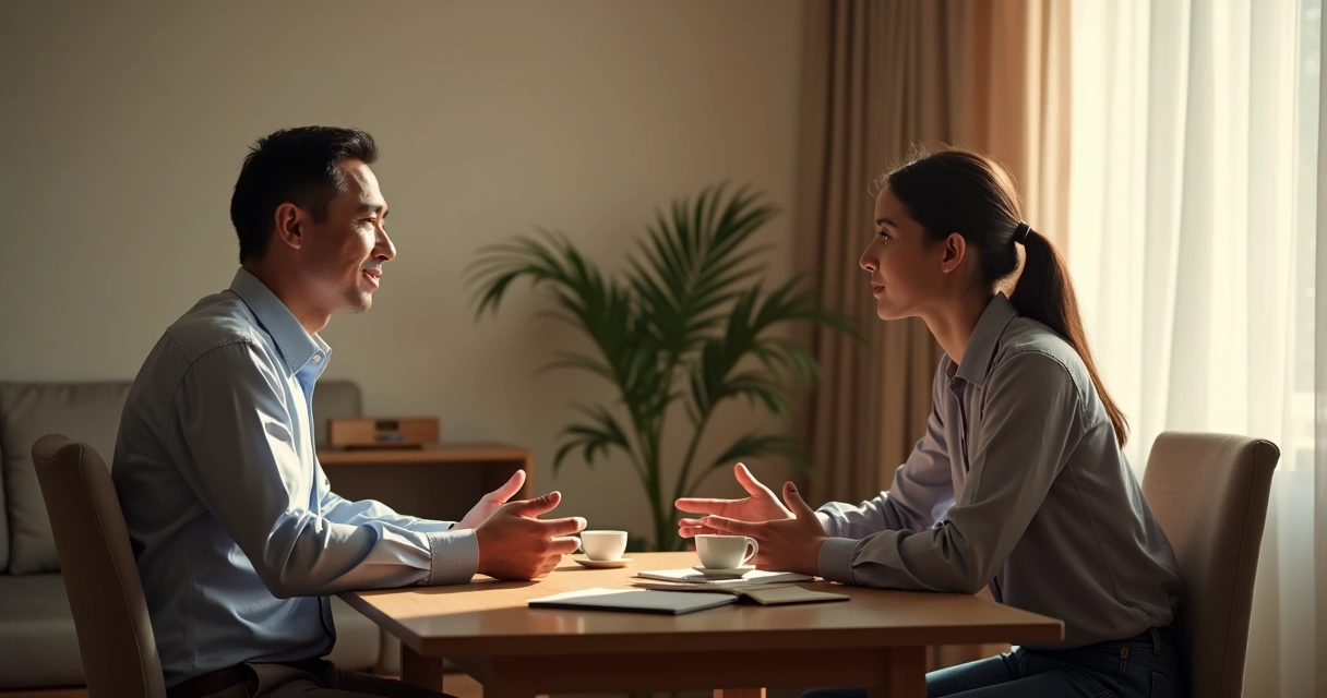 Dos personas conversando con calma y límites claros