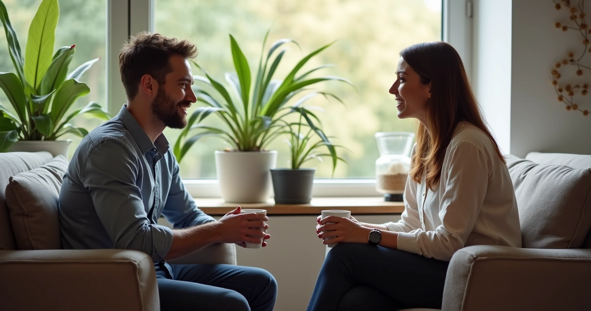 Dois colegas conversando de forma acolhedora 