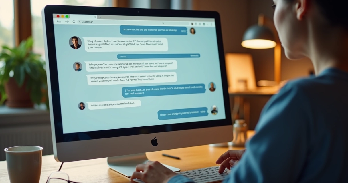 Tela com conversa online respeitosa e ambiente de trabalho