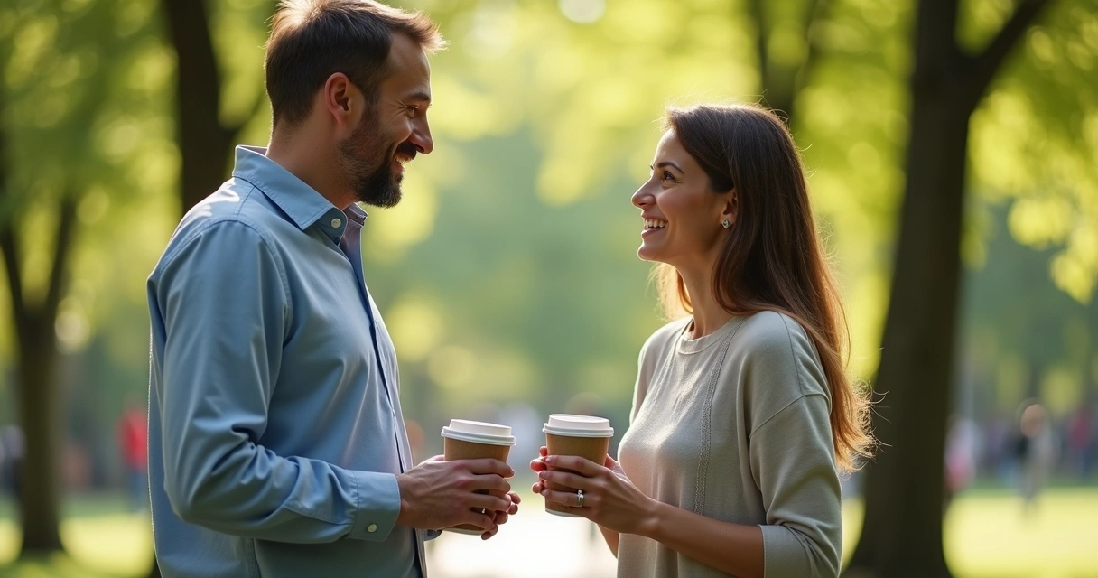 Duas pessoas conversando de forma respeitosa ao ar livre 