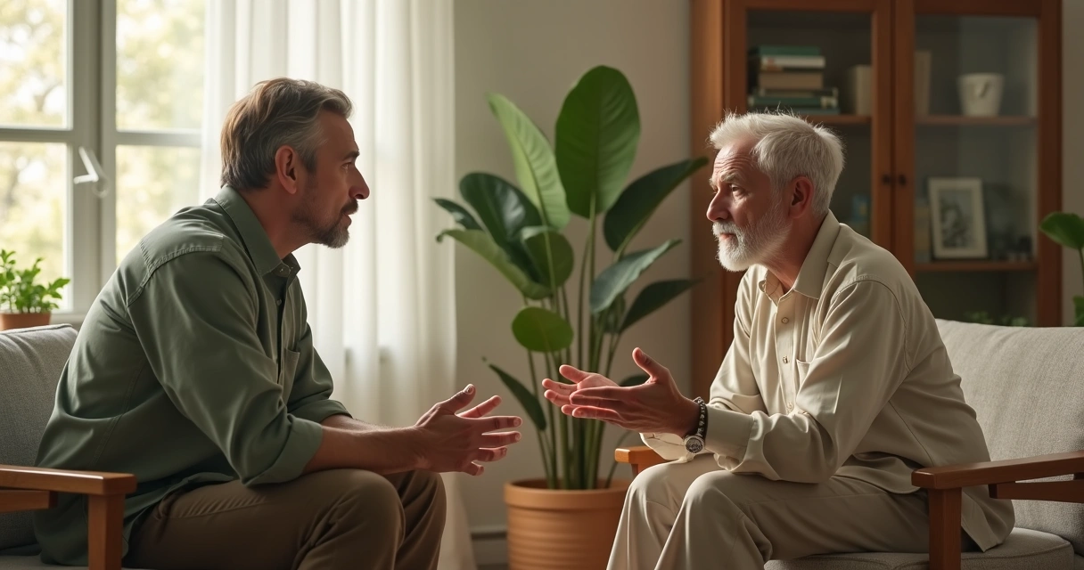 Dos personas conversando con respeto en un espacio tranquilo