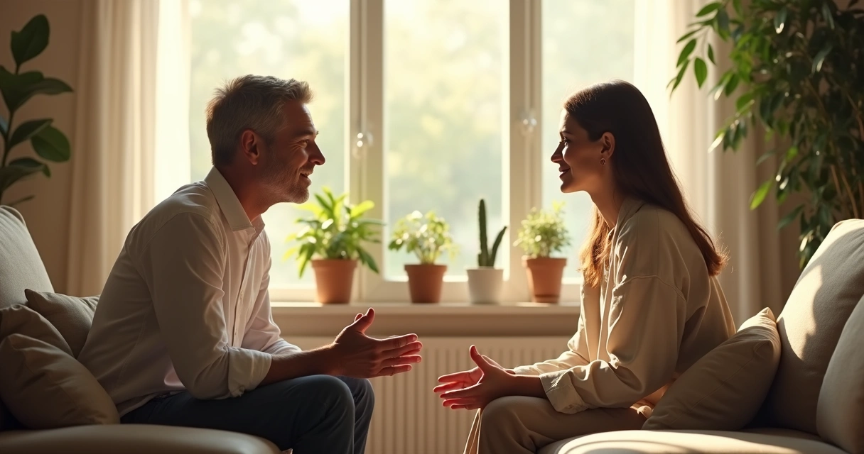 Pessoa ouvindo atentamente a outra durante conversa 