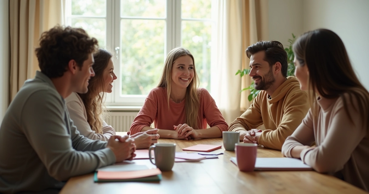 Família sentada conversando sobre sentimentos 
