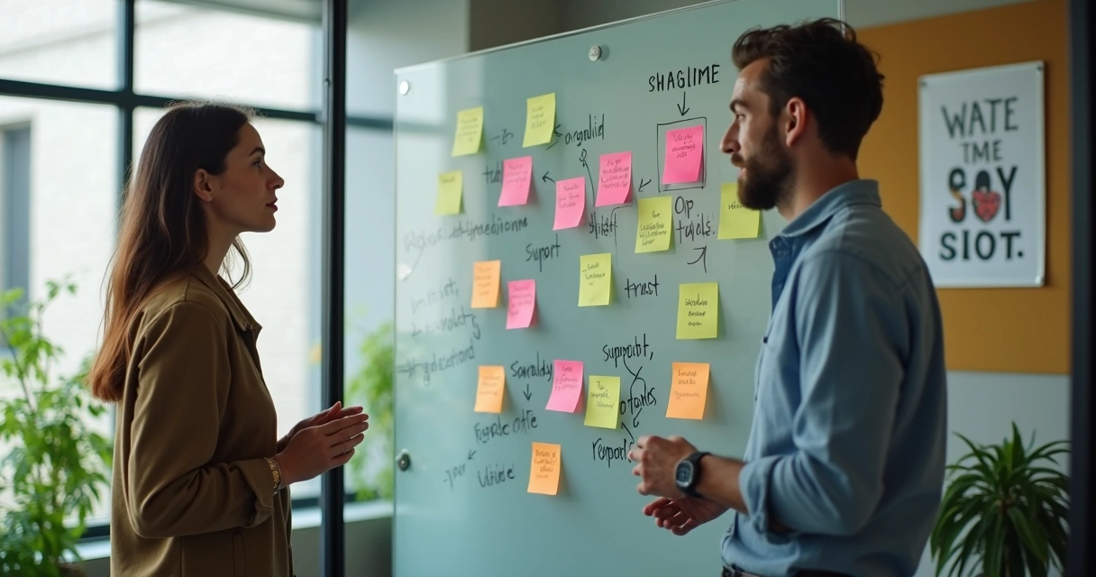 Colegas de trabalho conversando sobre propósito em ambiente colaborativo 