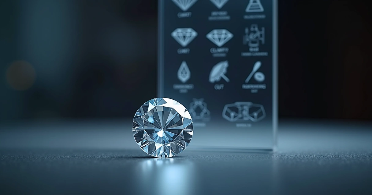 Diamante solto em frente a gráfico dos 4Cs 