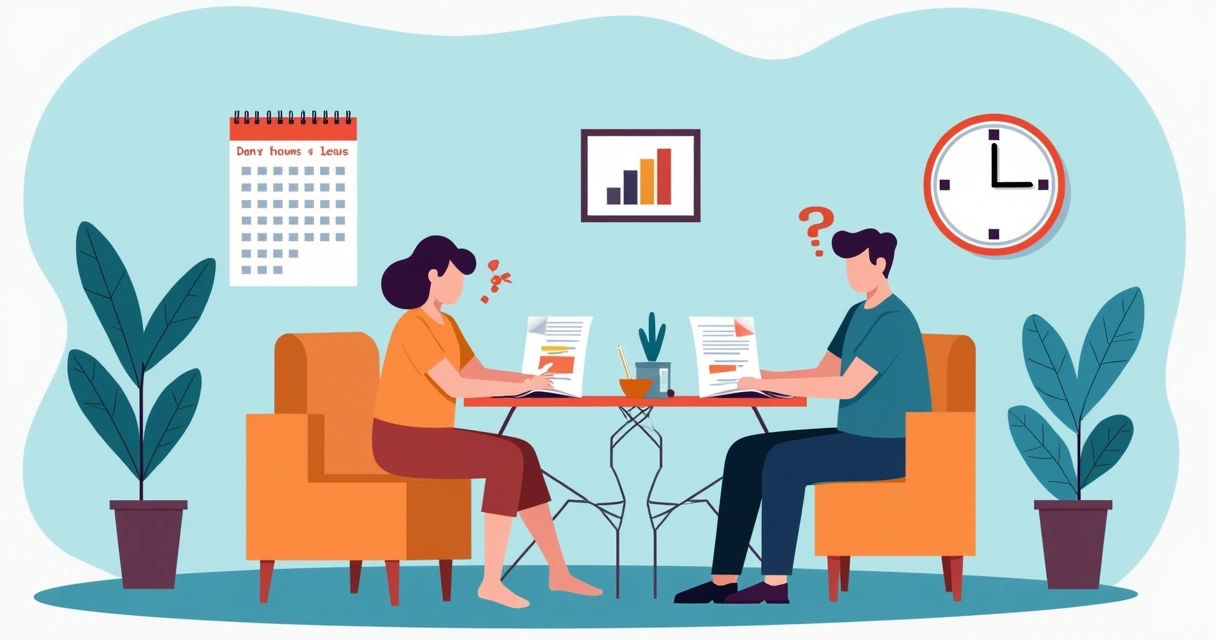 Ilustração de profissional afastado em casa, com documentos e recibos na mesa 