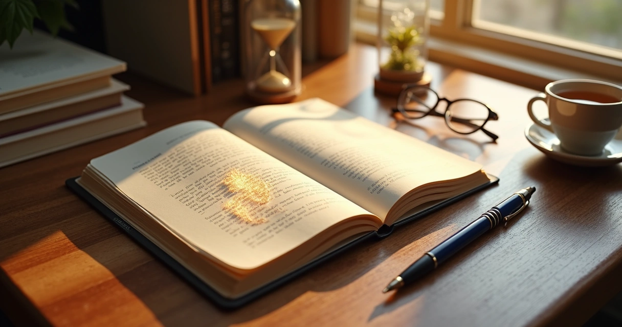 Cuaderno abierto con escritura manuscrita y silueta humana hecha de luz sobre la página 