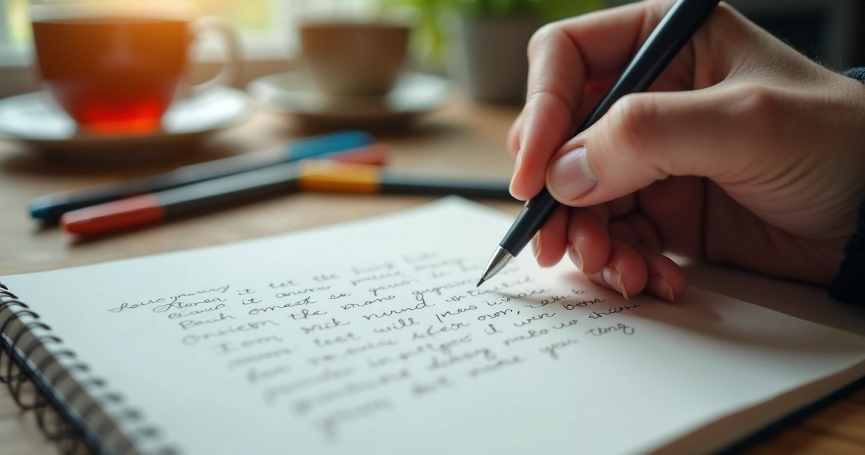 Mão de pessoa escrevendo reflexões em diário no papel