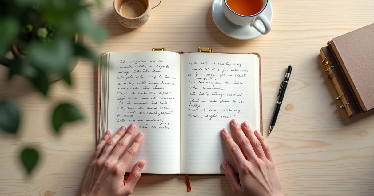 Caderno com anotações sobre emoções e sinais do corpo 