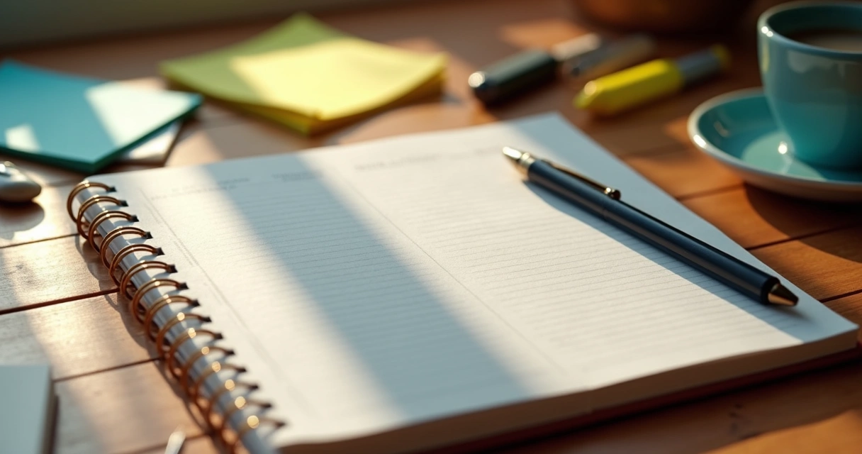 Diário de estudos aberto com anotações manuscritas 