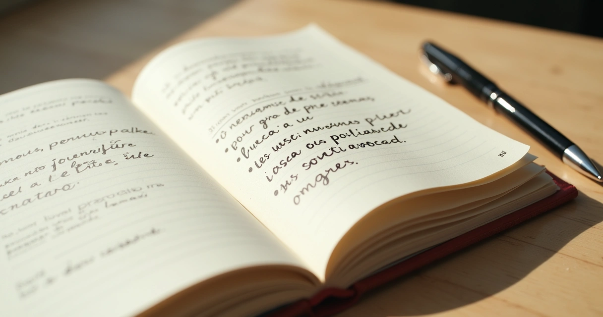 Página de diário com anotações sobre intenções do dia, com caneta ao lado