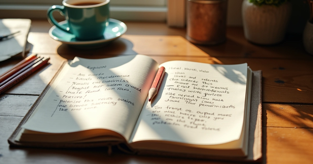 Caderno aberto com anotações manuscritas sobre emoções 