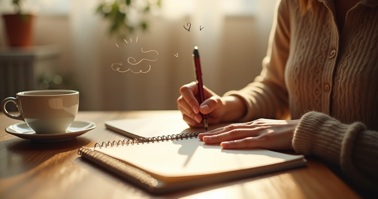 Pessoa escrevendo em diário sobre emoções 