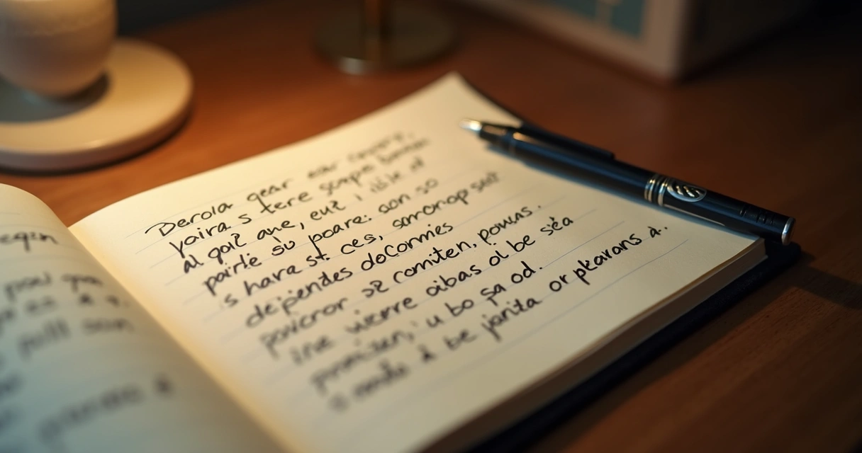 Diário emocional escrito à mão com caneta ao lado