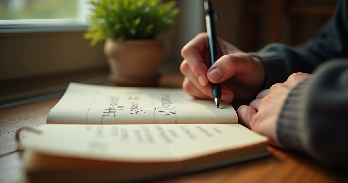 Persona escribiendo en un diario sobre sus emociones 