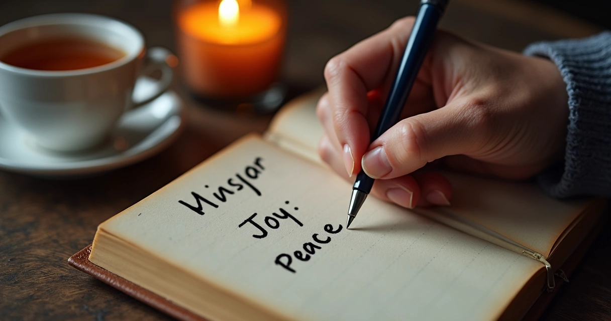 Mano escribiendo en un diario con emociones anotadas 