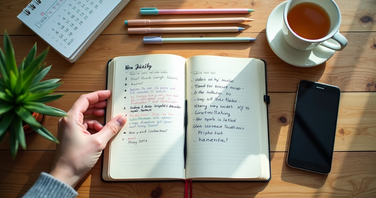 Caderno com diário emocional e planejamento semanal