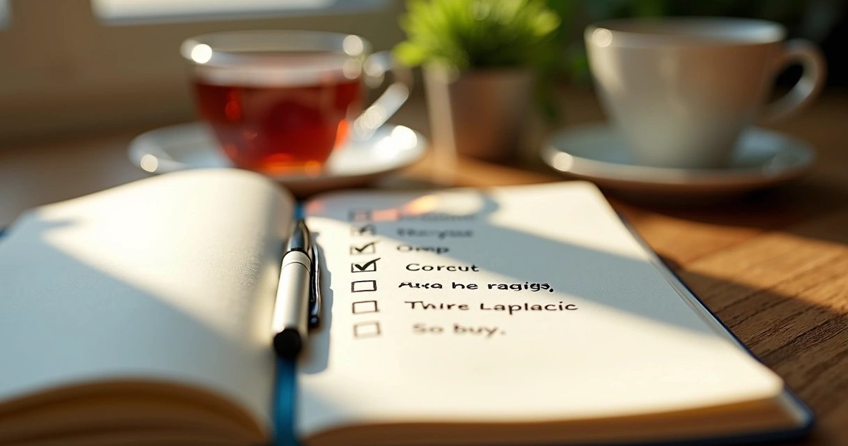 Diario sobre mesa con bolígrafo y lista de hábitos personales 