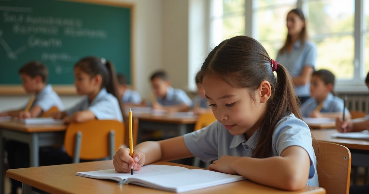 Estudiantes escribiendo en cuadernos de reflexión en el aula