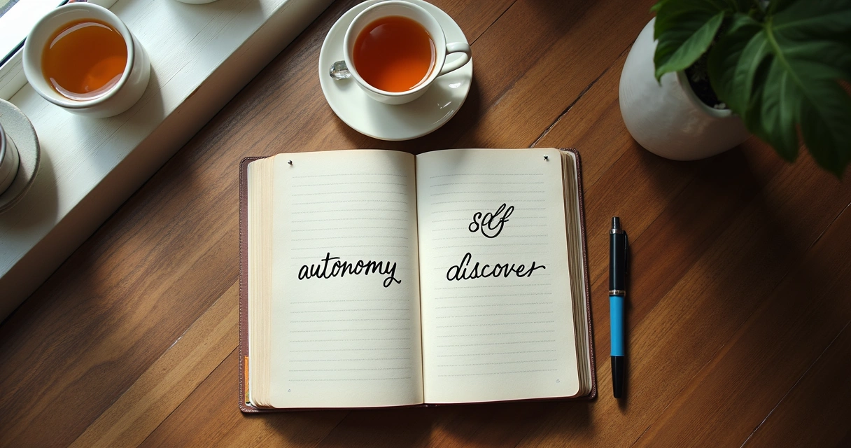Diario sobre una mesa con notas de autodescubrimiento 