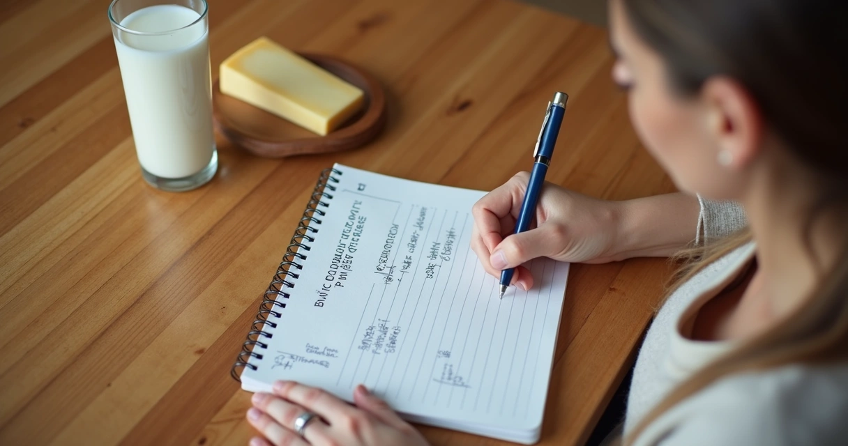 Pessoa preenchendo diário alimentar de sintomas após laticínios 