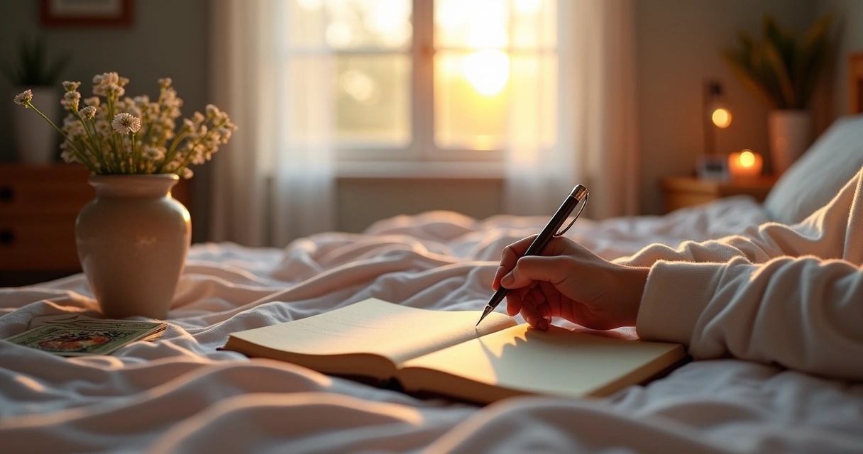 Caderno de anotações de sonhos ao lado de uma cama