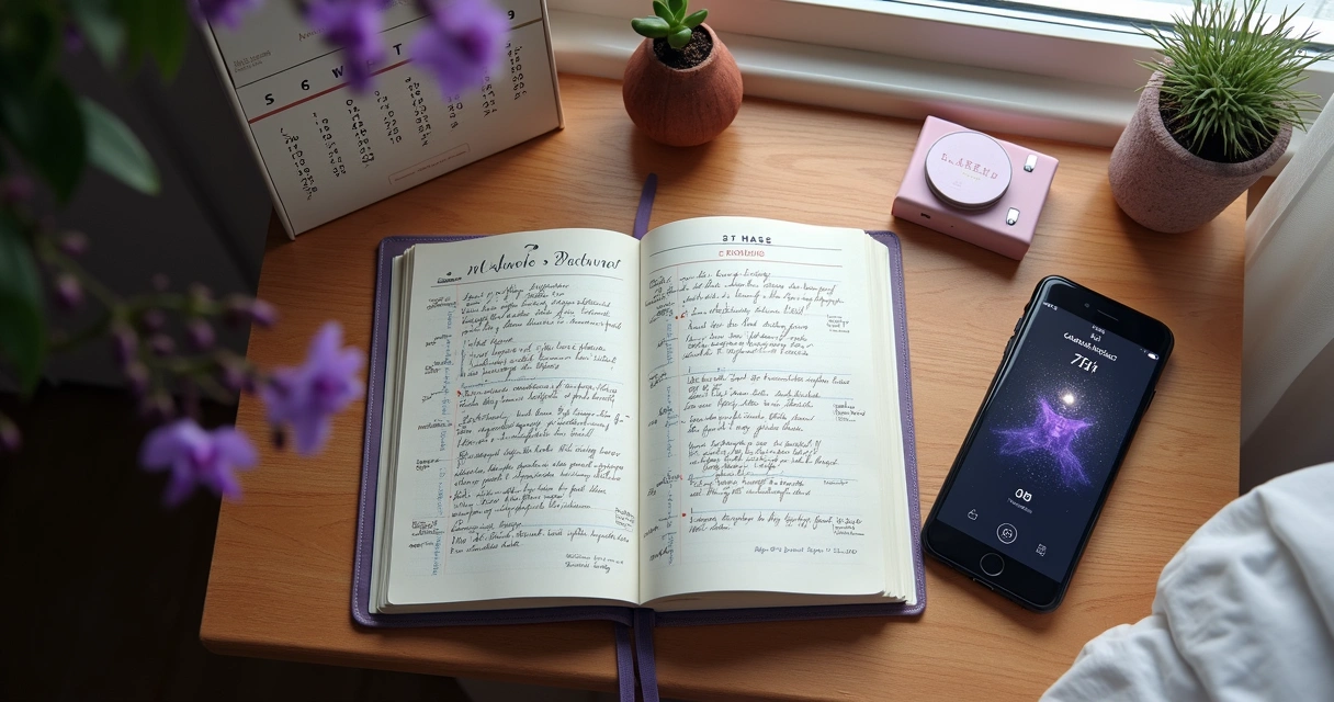 Diário de sonhos e tabela do ciclo menstrual 