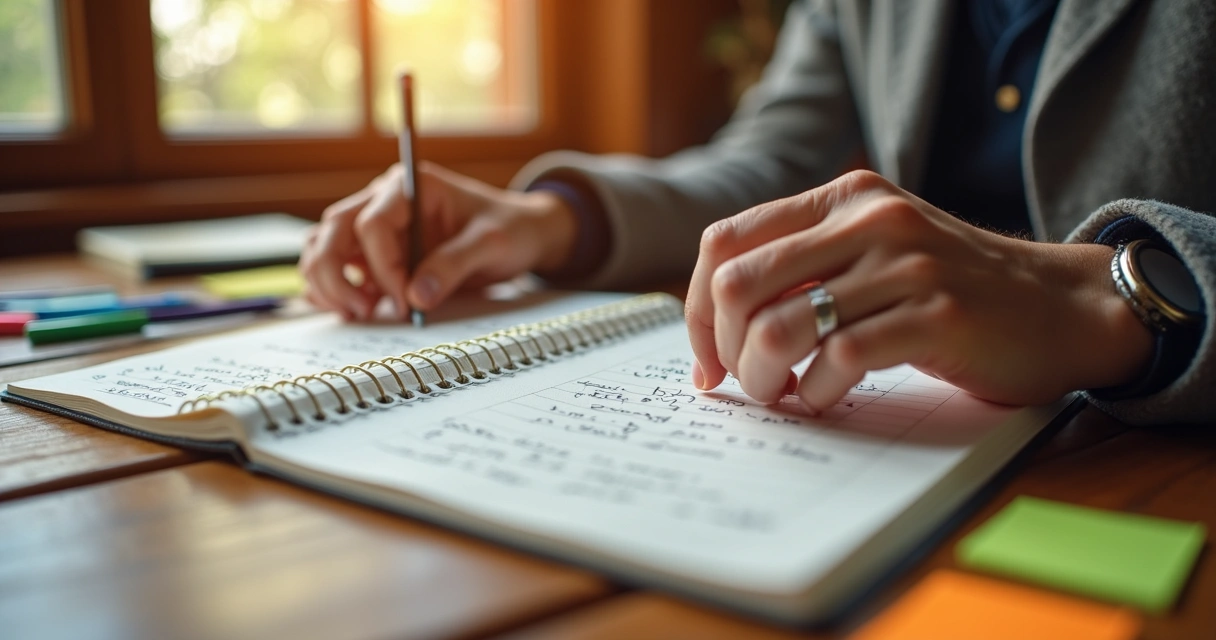 Persona revisando un diario de sueños escrito a mano