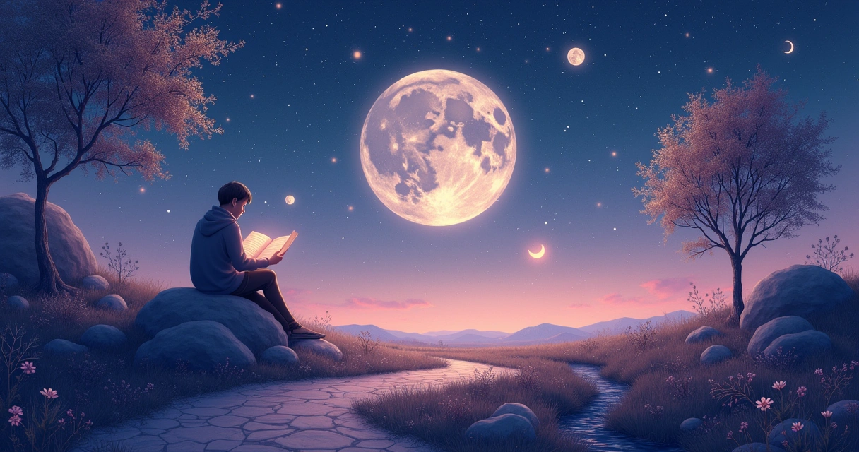 Ilustração noturna com céu estrelado e figura lendo um mapa astral, simbolizando autoconhecimento na astrologia.