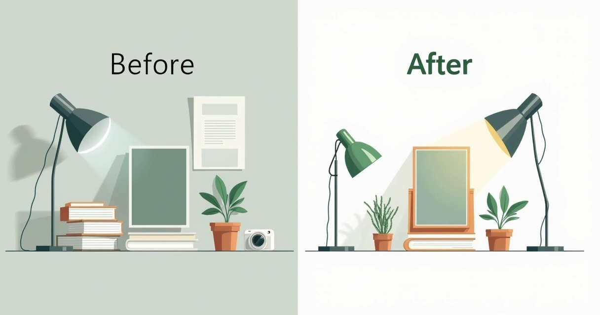 Comparação de fotos de produto com e sem boa iluminação 