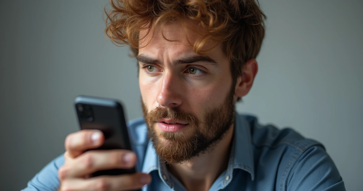 Homem lendo dicas de uso no celular 