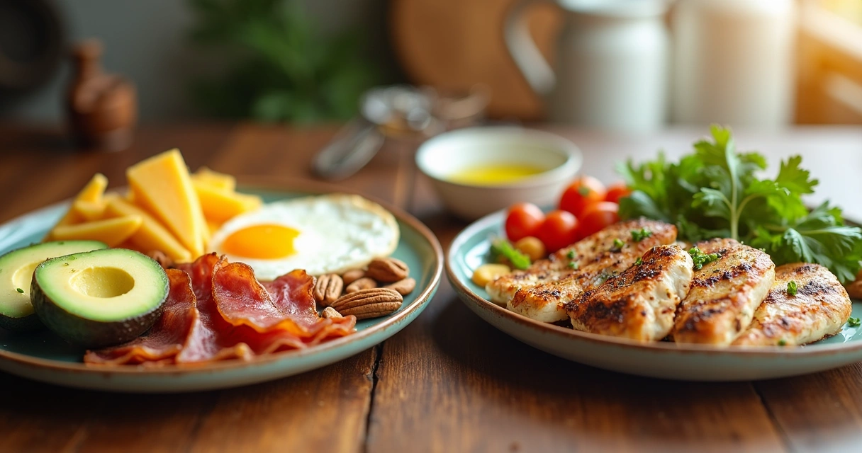 Pratos com alimentos típicos da dieta cetogênica e low carb lado a lado 