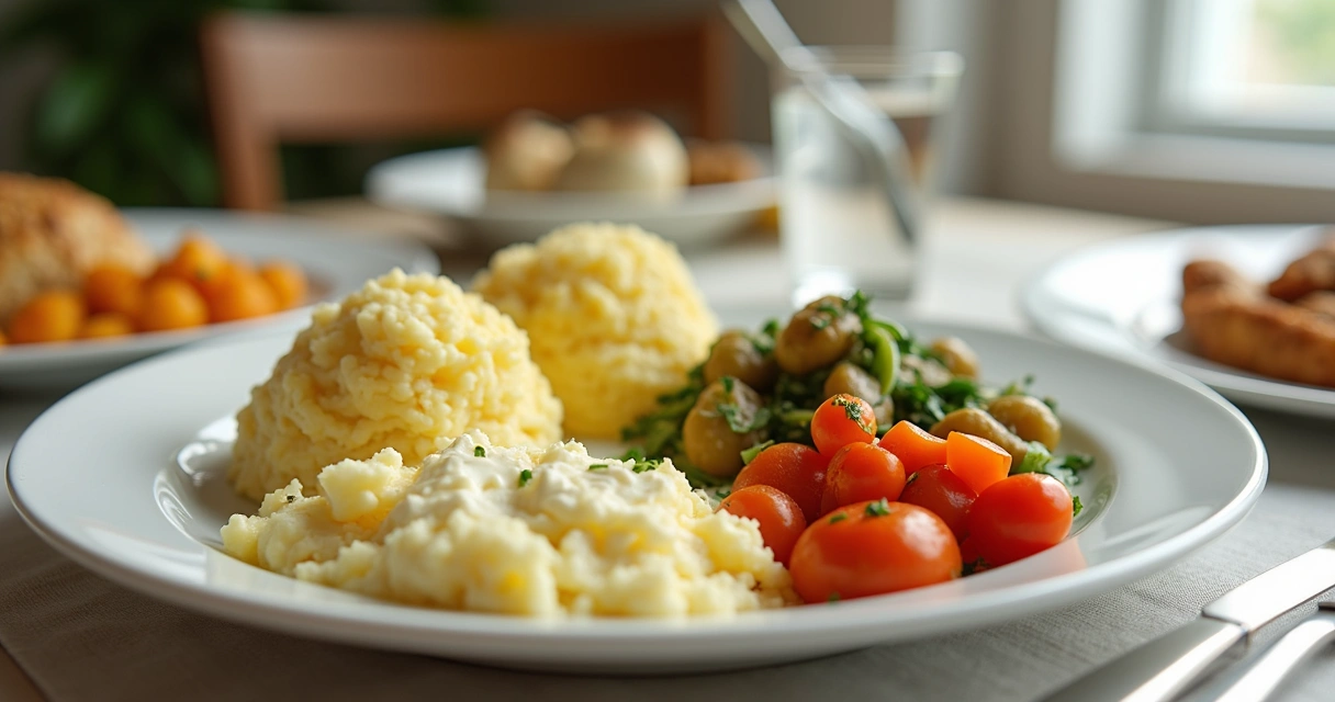 Mesa posta com alimentos adequados para pessoas com prótese flexível removível