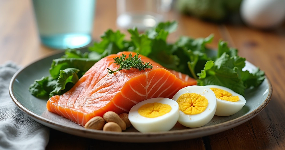 Prato com alimentos saudáveis e fonte de vitamina D 