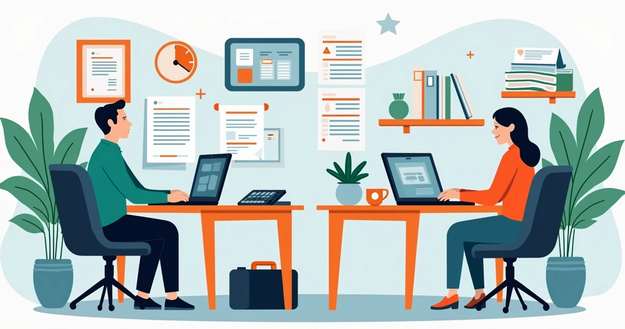 Ilustração com comparativo de impostos e documentos entre autônomo e PJ