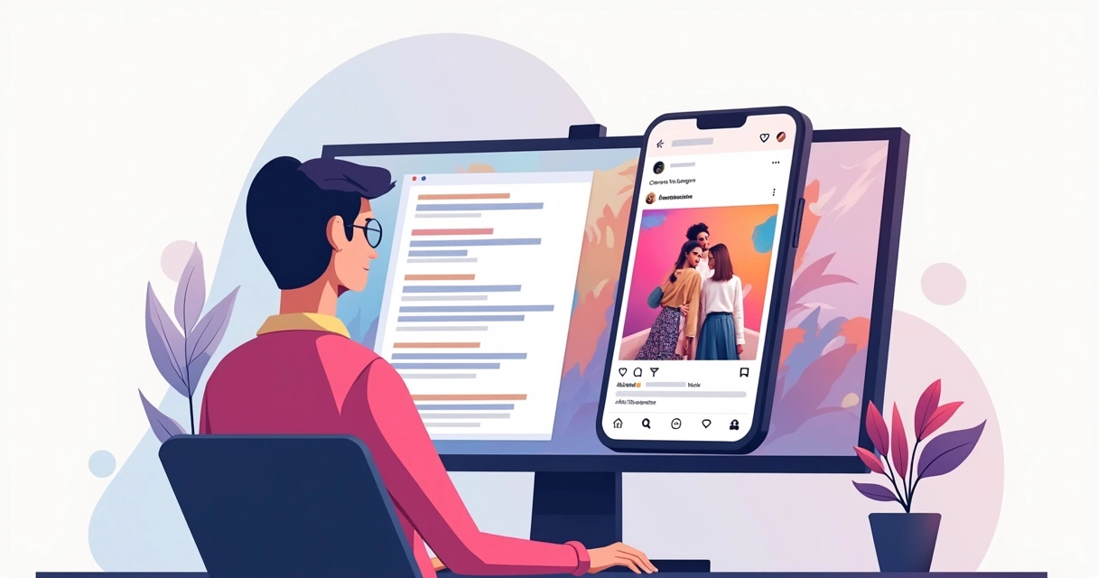 Ilustração comparando busca do Google e anúncio do Instagram 